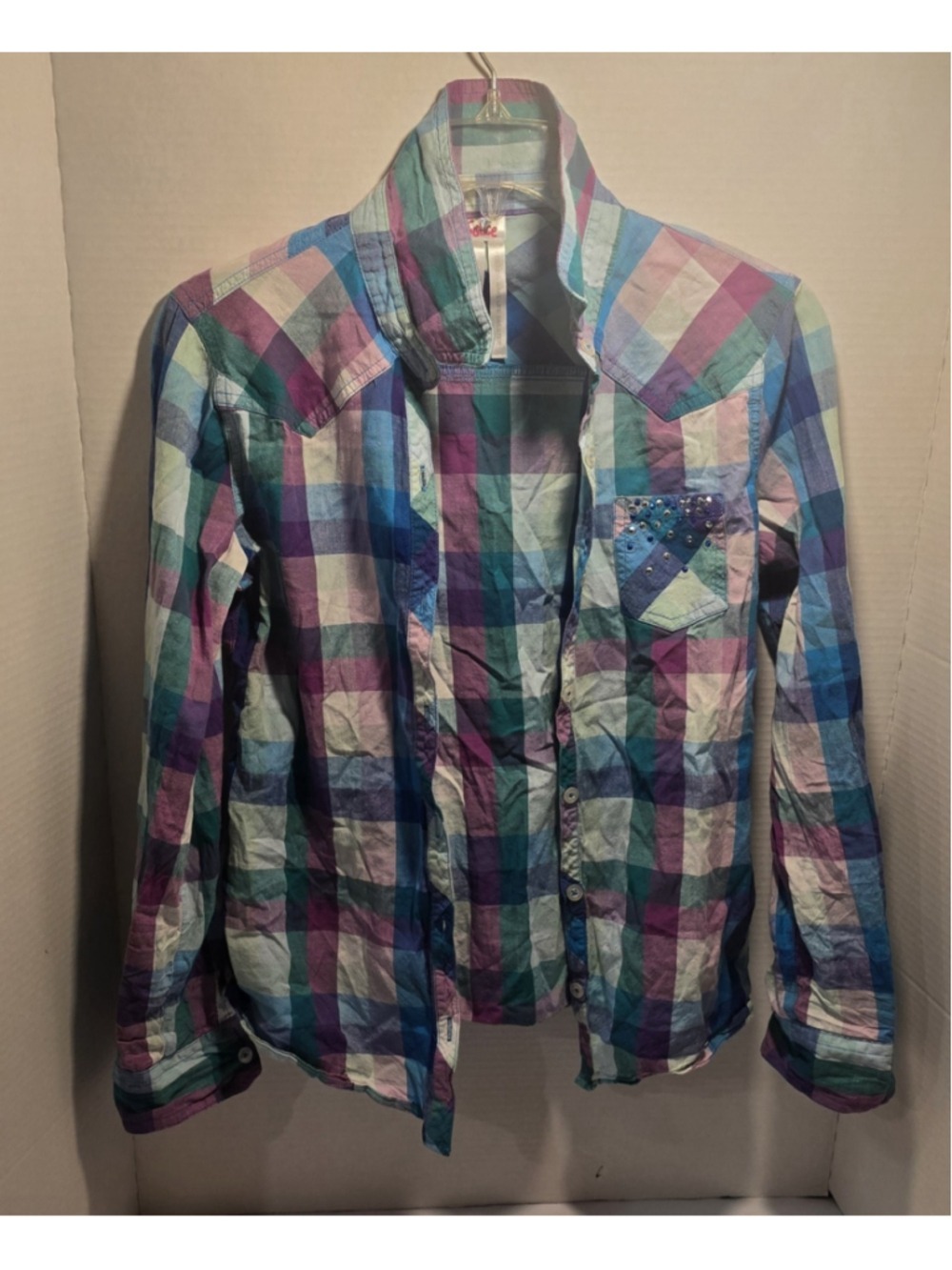 Justice Women's Plad Button Down Shirt Size 16